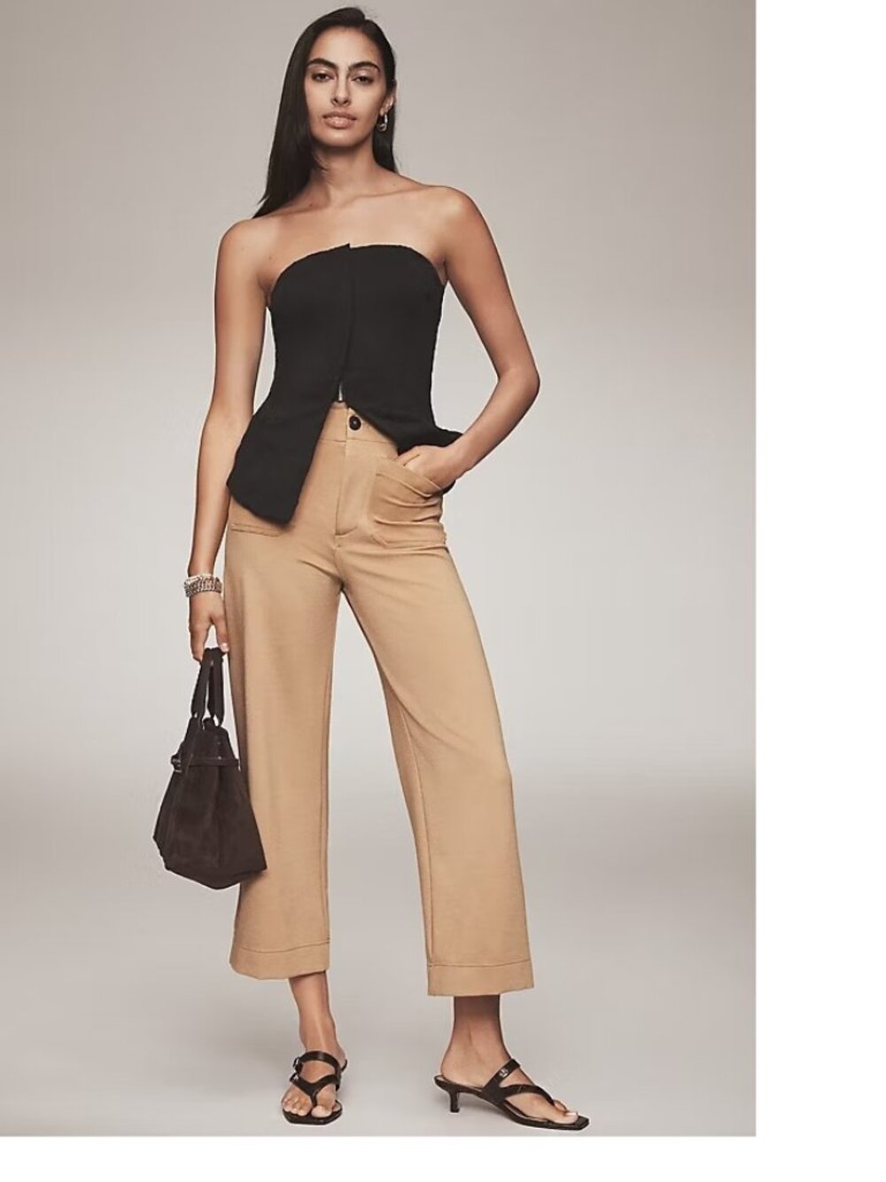 Anthropologie Maeve Colette Knit High-Rise Wide-Leg Cropped Pants 25 new camel